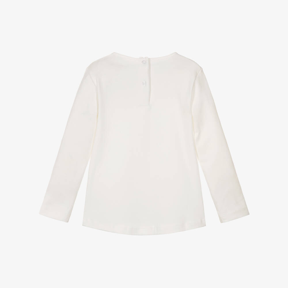 iDO-Girls Ivory Cotton Jersey Top with Cat Print & Diamantés | Childrensalon Outlet