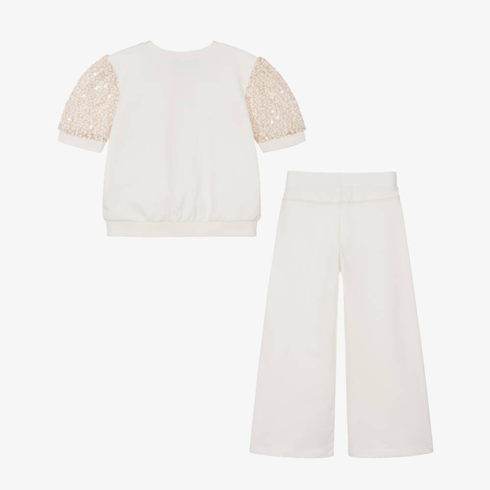 AIGNER-Girls Ivory Cotton Jersey Trouser Set | Childrensalon Outlet