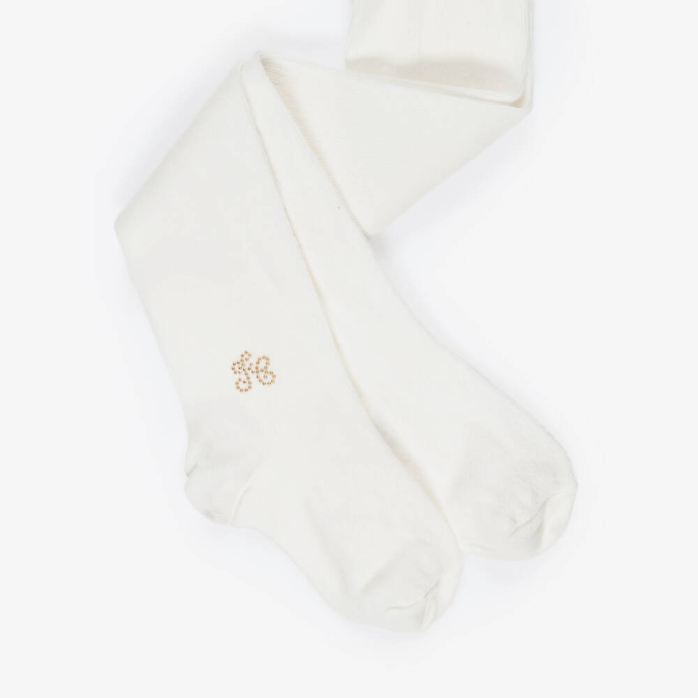 Tartine et Chocolat-Girls Ivory Cotton Knit Tights | Childrensalon Outlet