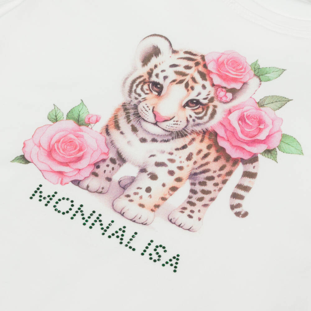 Monnalisa-Girls Ivory Cotton Leopard Cub Print Top | Childrensalon Outlet