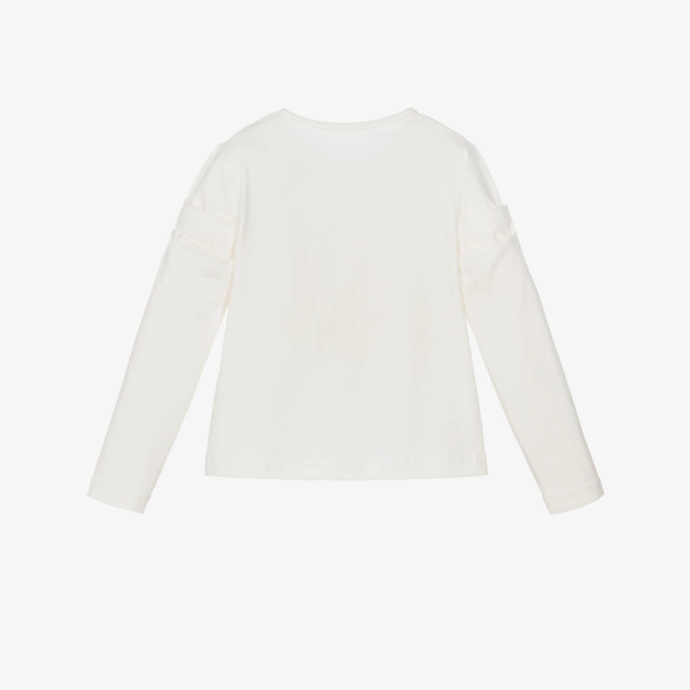 Lapin House-Girls Ivory Cotton Long Sleeve Top with Teddy Motif | Childrensalon Outlet
