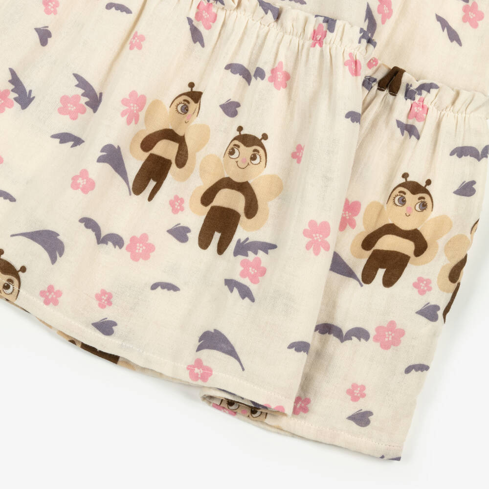 Mini Rodini-فستان أبيض من الموسلين للبنات مزين بالنحل | Childrensalon Outlet