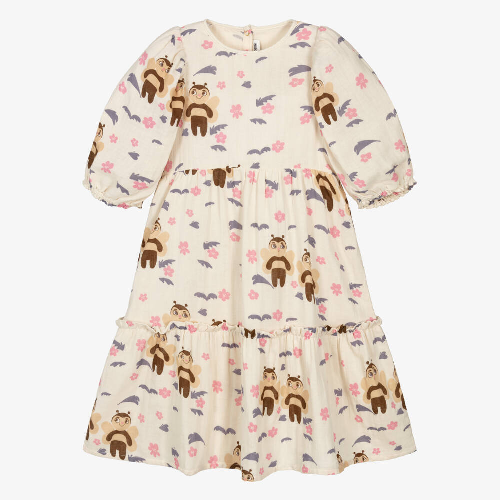 Mini Rodini-فستان أبيض من الموسلين للبنات مزين بالنحل | Childrensalon Outlet