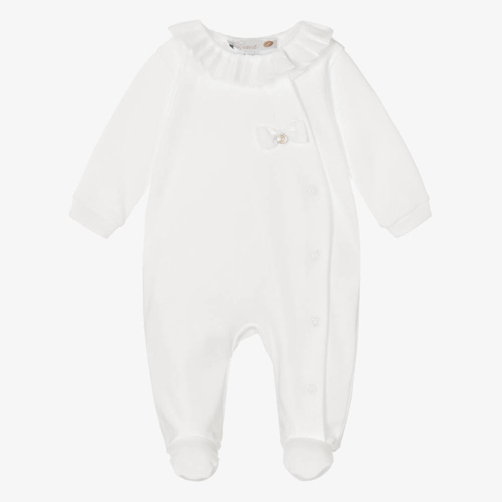 Pureté Du... Bébé-Girls Ivory Cotton Pleat Collar Babygrow | Childrensalon Outlet