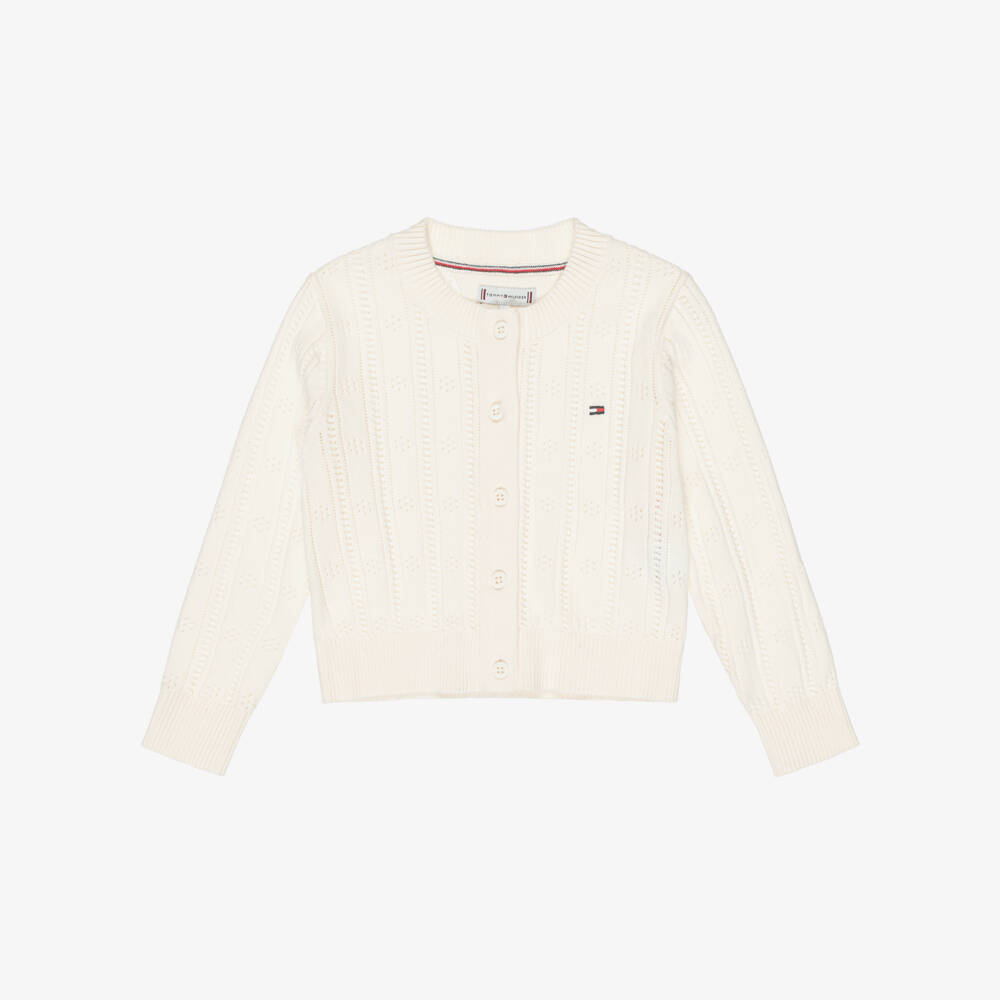 Tommy Hilfiger-Girls Ivory Cotton Pointelle Cardigan | Childrensalon Outlet