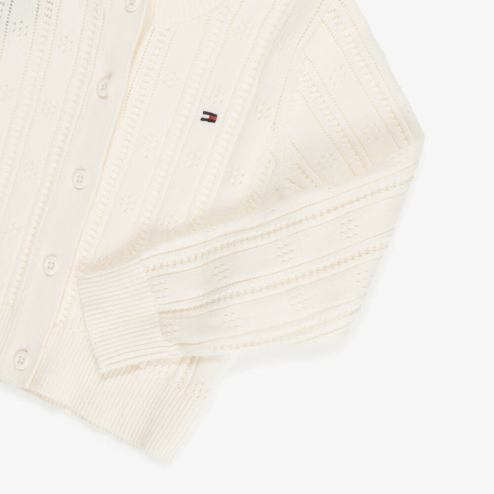 Tommy Hilfiger-Girls Ivory Cotton Pointelle Cardigan | Childrensalon Outlet