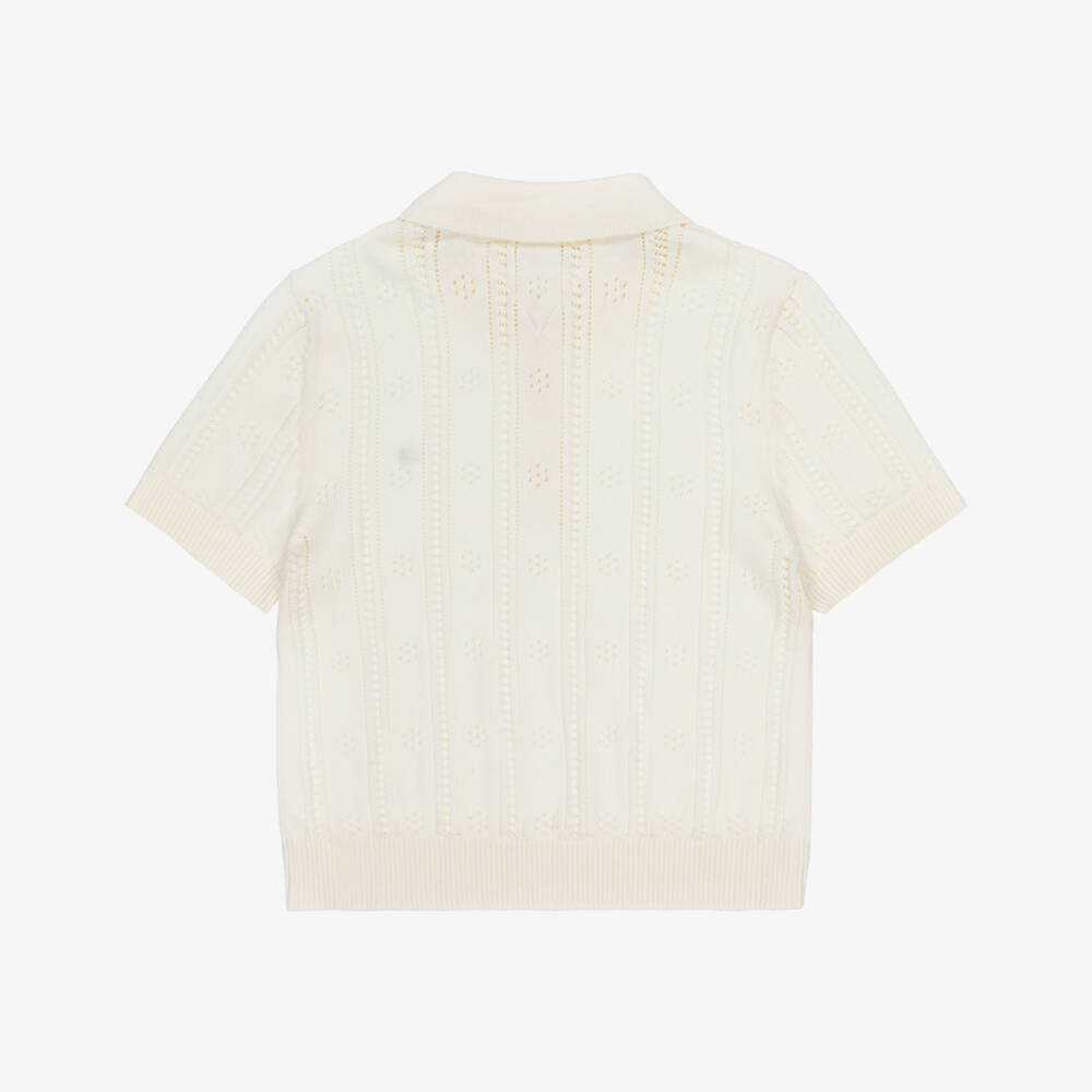 Tommy Hilfiger-Girls Ivory Cotton Pointelle Knit Polo Shirt | Childrensalon Outlet