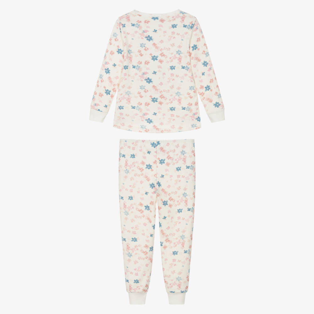 Petit Bateau-Girls Ivory Cotton Pyjamas with Pink & Blue Floral Print | Childrensalon Outlet
