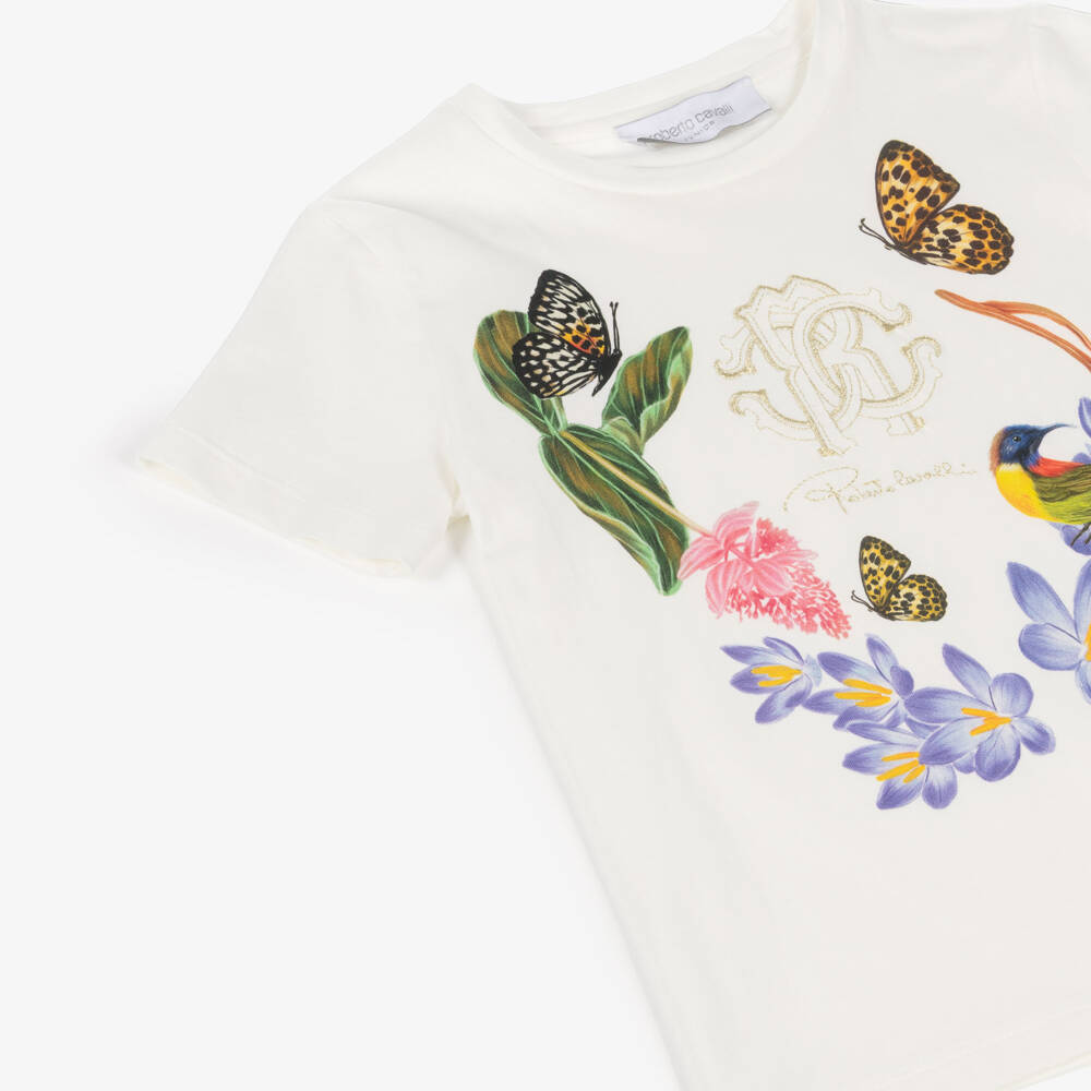 Roberto Cavalli-Girls Ivory Cotton RC Monogram Logo T-Shirt | Childrensalon Outlet
