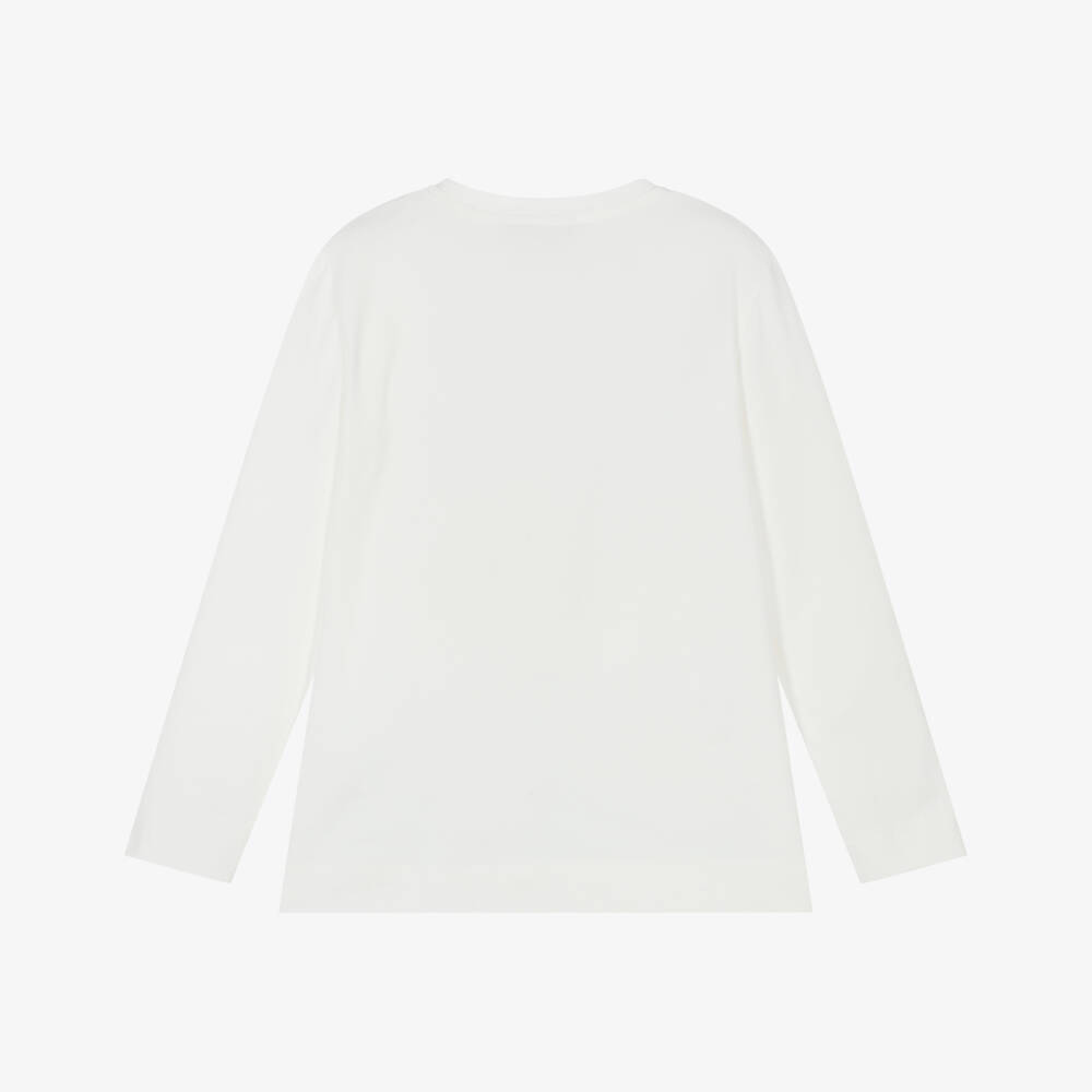 Monnalisa-Girls Ivory Cotton Rhinestone Bear Top | Childrensalon Outlet