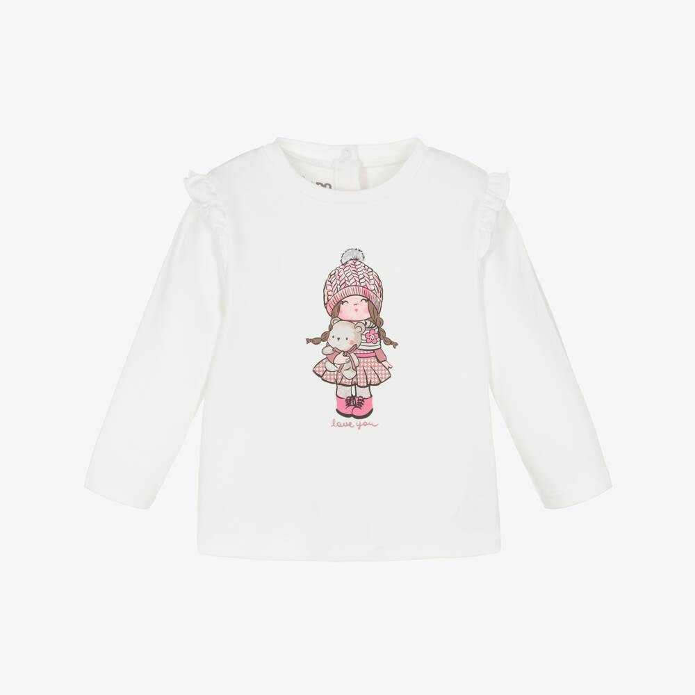iDO Mini-Girls Ivory Cotton Ruffle Top | Childrensalon Outlet