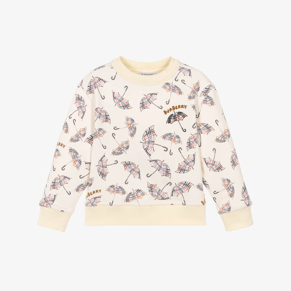Burberry-Girls Ivory Cotton Sweatshirt with Umbrella Print | Childrensalon Outlet