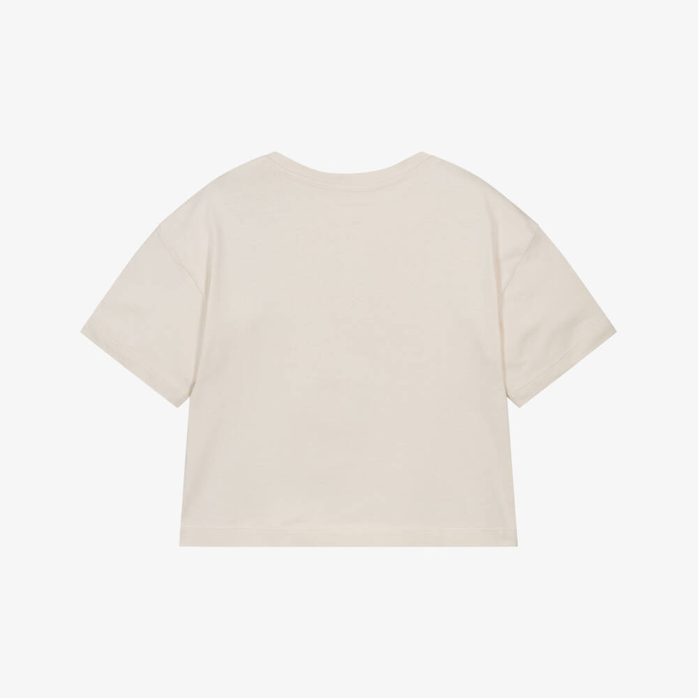 Calvin Klein-تيشيرت قطن عاجي للبنات بشعار | Childrensalon Outlet