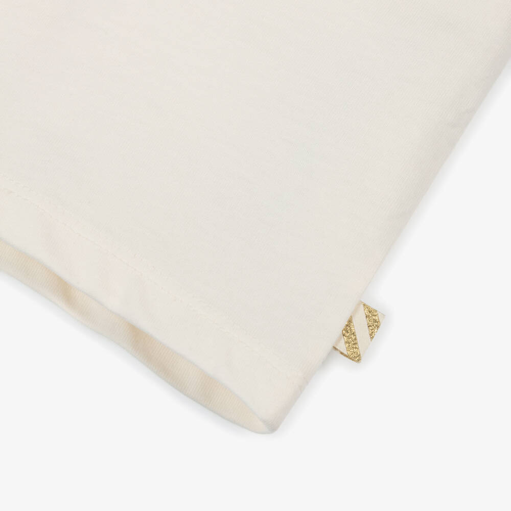 Billieblush-Girls Ivory Cotton T-Shirt with Pink Slogan & Sequin Heart | Childrensalon Outlet