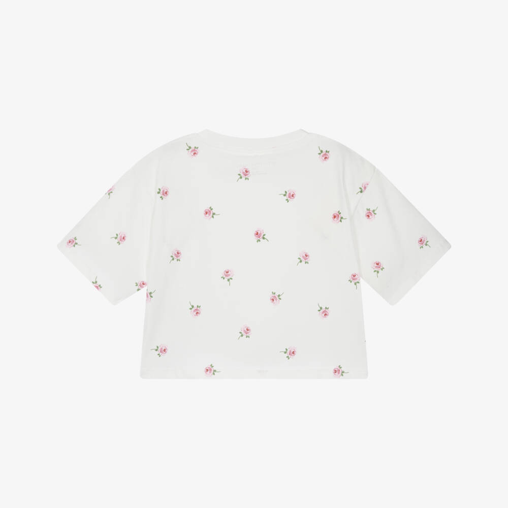 Stella McCartney Kids-Girls Ivory Cotton T-Shirt with Rose Print & Varsity Logo | Childrensalon Outlet