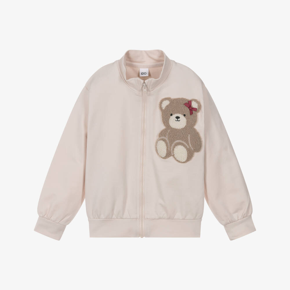 iDO-Girls Ivory Cotton Teddy Bear Zip-Up Top | Childrensalon Outlet
