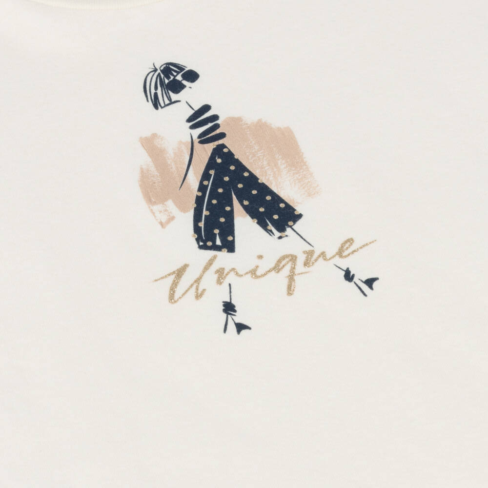 Mayoral-Girls Ivory Cotton Top with Glittery Gold Girl | Childrensalon Outlet