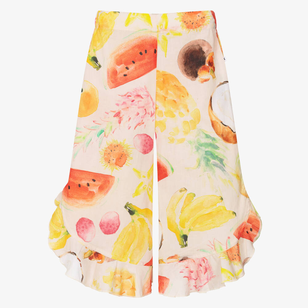 Molo-Girls Ivory Cotton Tropical Fruit Trousers | Childrensalon Outlet