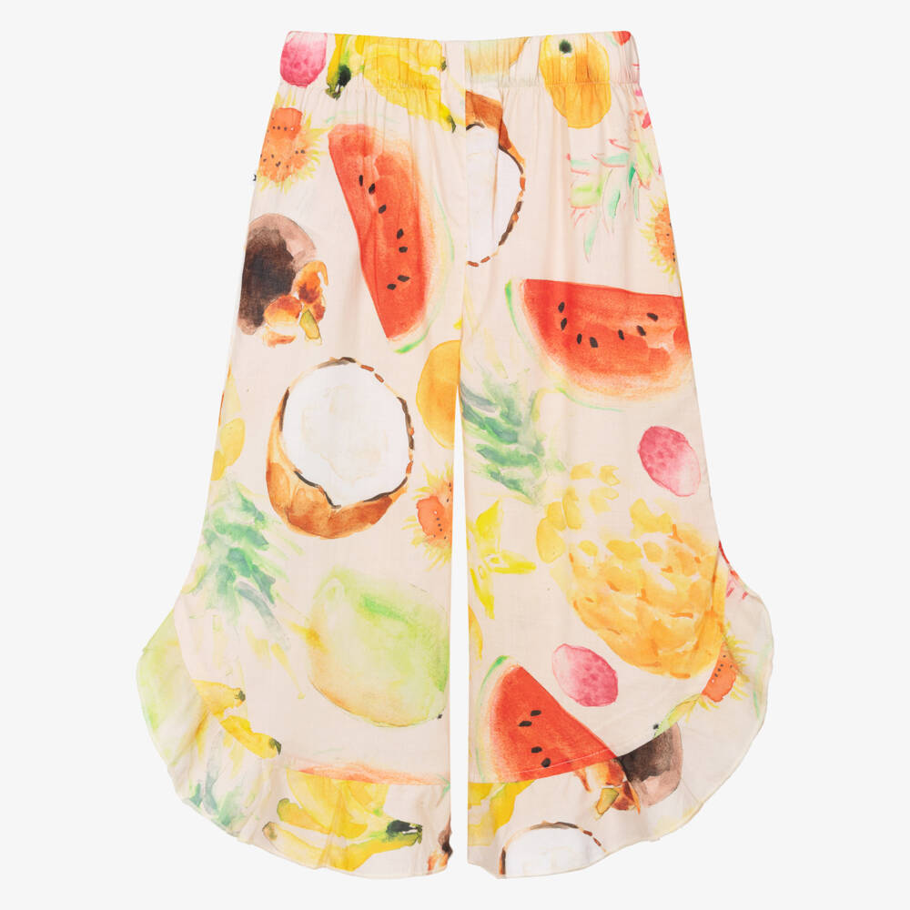Molo-Girls Ivory Cotton Tropical Fruit Trousers | Childrensalon Outlet