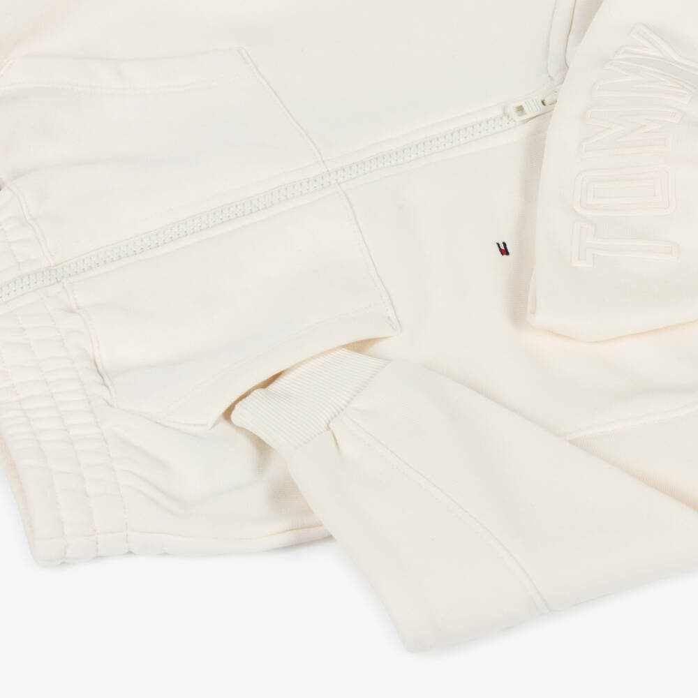 Tommy Hilfiger-Girls Ivory Cotton Zip-Up Hoodie with Tommy Logo | Childrensalon Outlet