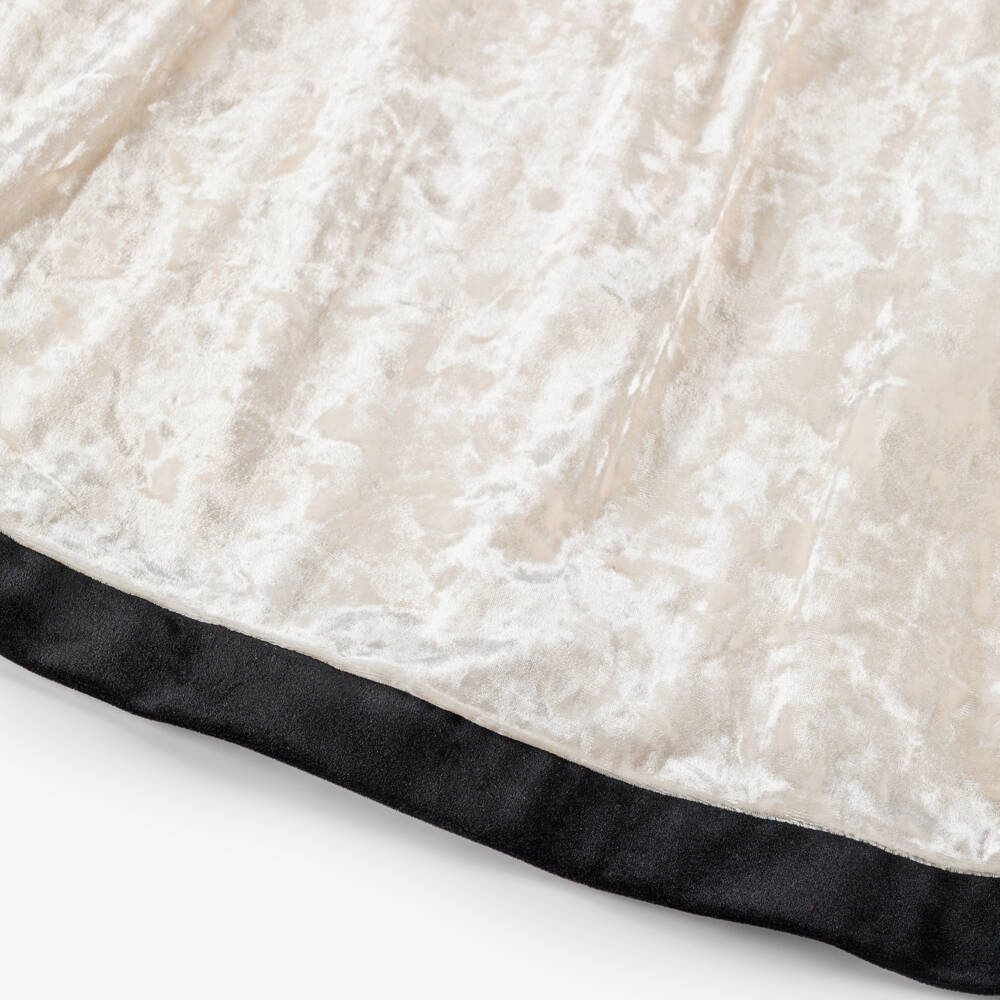 Patachou-Girls Ivory Crushed Velour Dress with Black Velvet Trims | Childrensalon Outlet