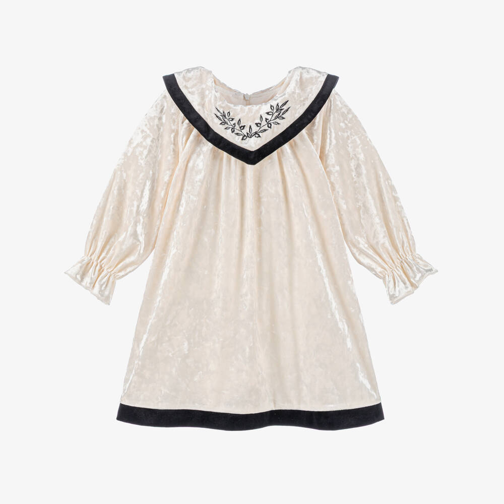 Patachou-Кремовое велюровое платье в морском стиле для девочек | Childrensalon Outlet