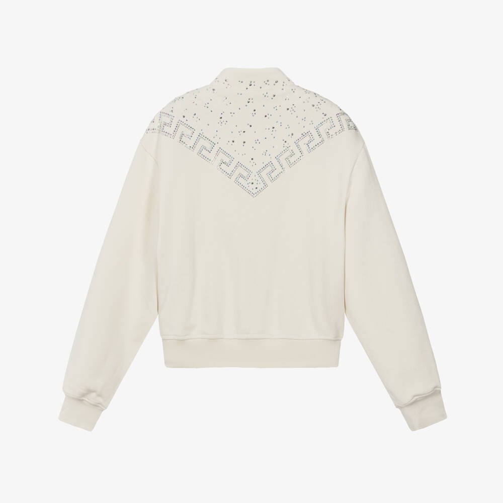 Versace-Girls Ivory & Diamanté Greca Cotton Zip-Up Top | Childrensalon Outlet