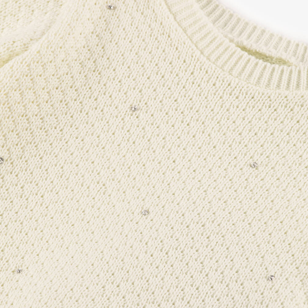 Lapin House-Girls Ivory Diamanté Knit & Glittery Tulle Dress Set | Childrensalon Outlet