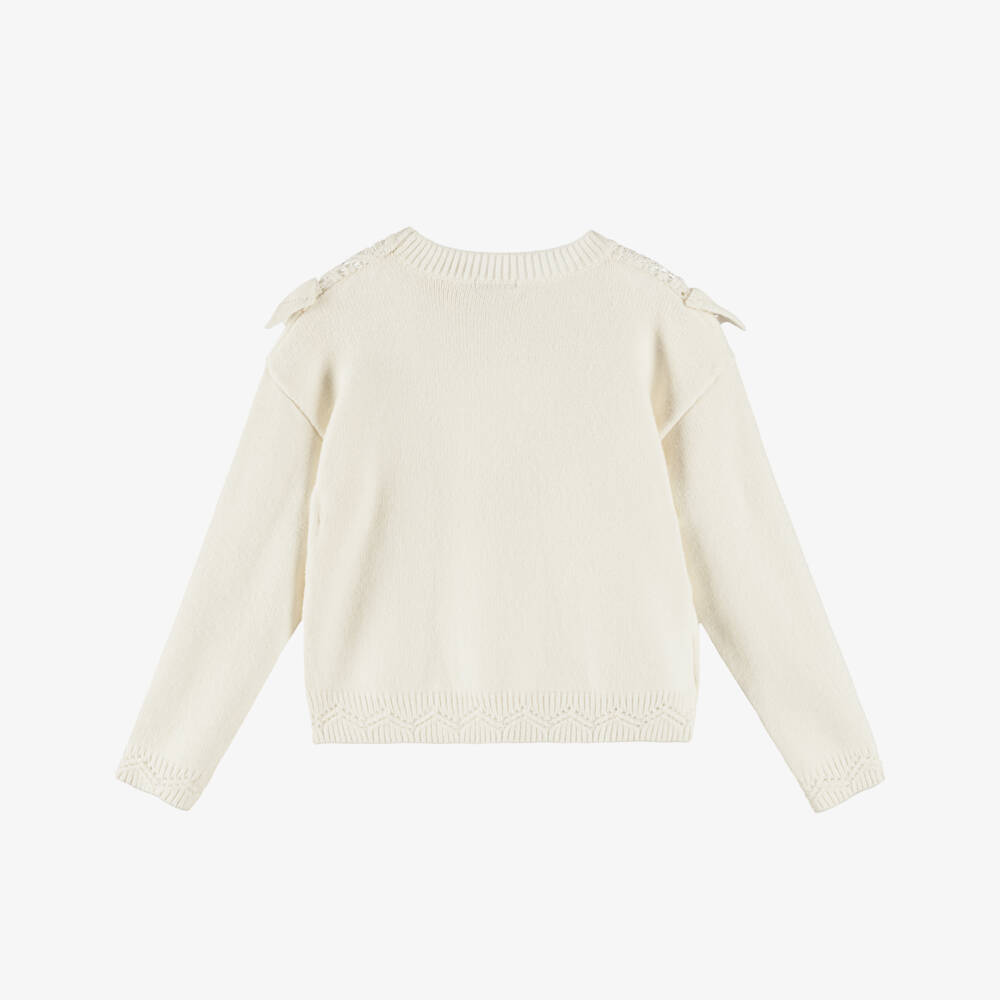 Mayoral-Girls Ivory Diamond Knit Ruffle Sweater | Childrensalon Outlet