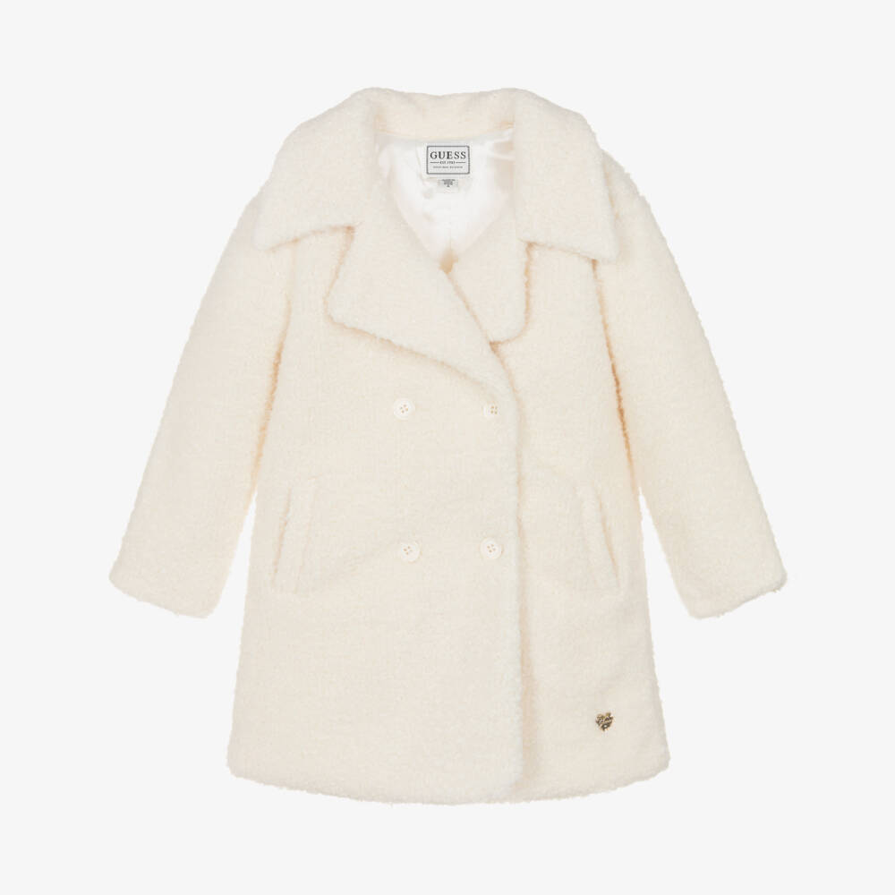 Guess-Girls Ivory Double-Breasted Teddy Fleece Coat | Childrensalon Outlet