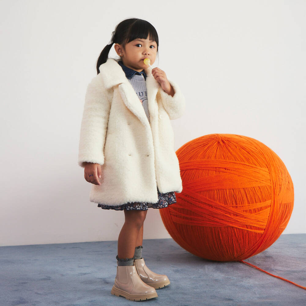Guess-Girls Ivory Double-Breasted Teddy Fleece Coat | Childrensalon Outlet