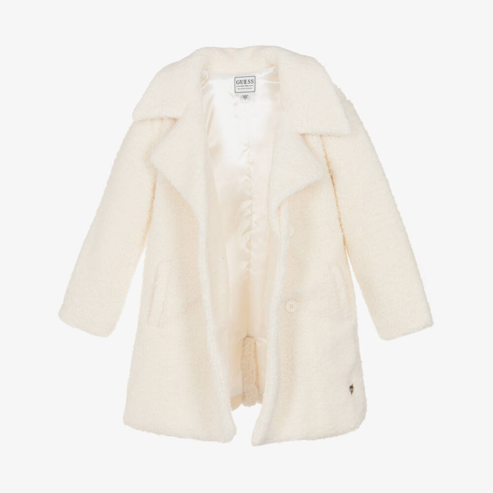 Guess-Girls Ivory Double-Breasted Teddy Fleece Coat | Childrensalon Outlet