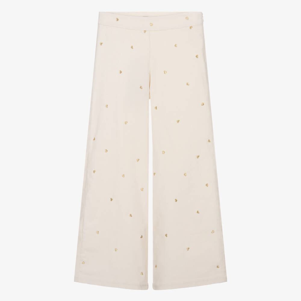 Dr. Kid-Girls Ivory Embroidered Heart Corduroy Wide Leg Trousers | Childrensalon Outlet