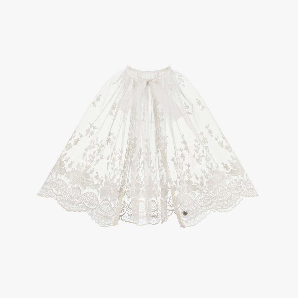 Artesanía Granlei-Girls Ivory Embroidered Tulle Cape | Childrensalon Outlet