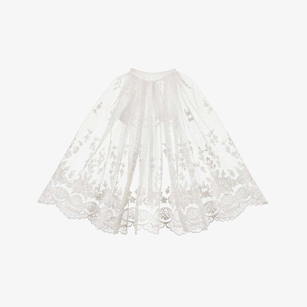 Artesanía Granlei-Girls Ivory Embroidered Tulle Cape | Childrensalon Outlet