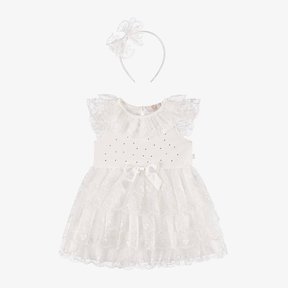 Caramelo Kids-Girls Ivory Embroidered Tulle Dress Set | Childrensalon Outlet