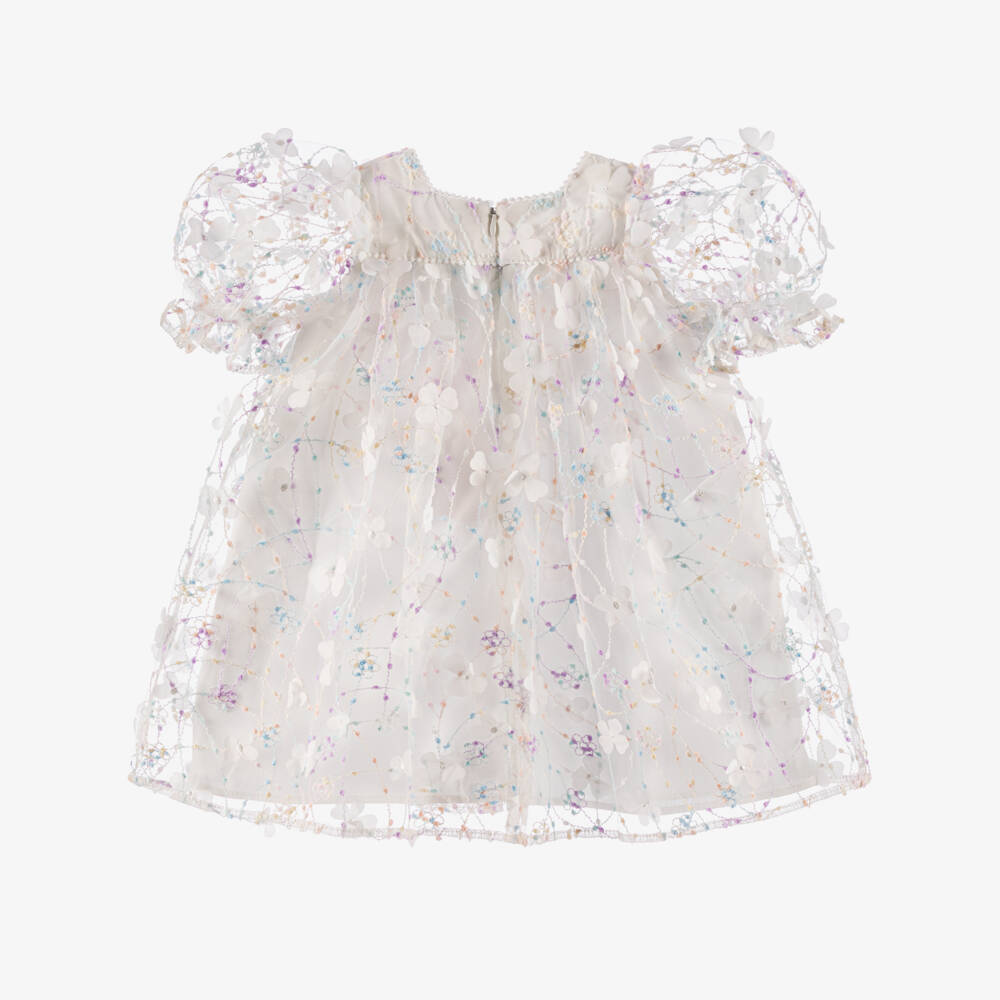 POCA & POCA-Girls Ivory Embroidered Tulle Dress with Floral Appliqués | Childrensalon Outlet