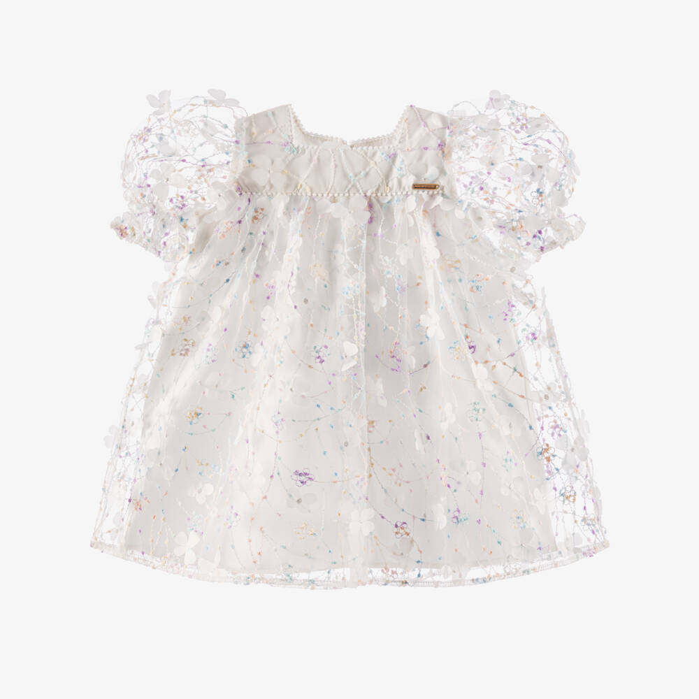 POCA & POCA-Girls Ivory Embroidered Tulle Dress with Floral AppliquÃ©s | Childrensalon Outlet