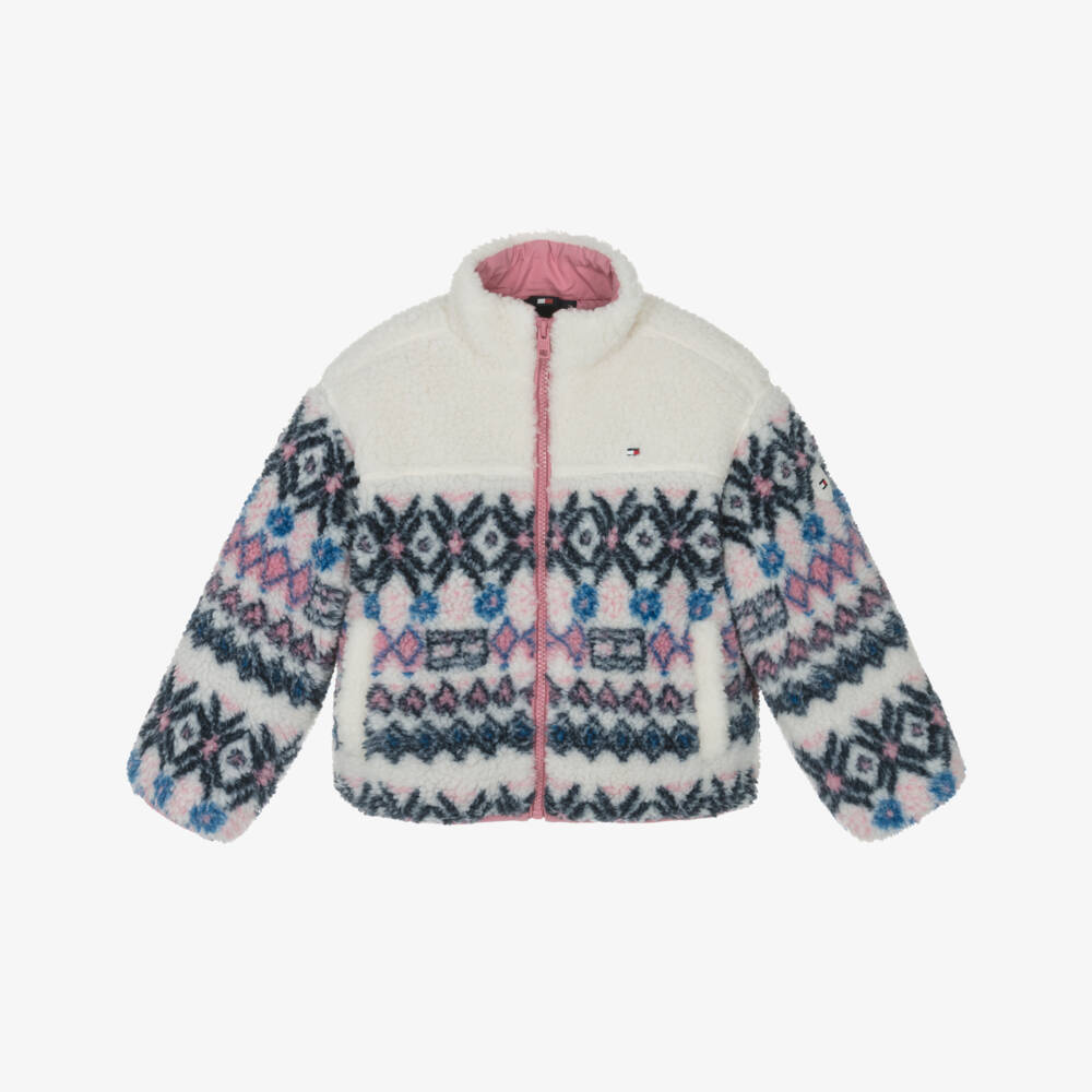 Tommy Hilfiger-Girls Ivory Fair Isle Patterned Fleece Jacket | Childrensalon Outlet