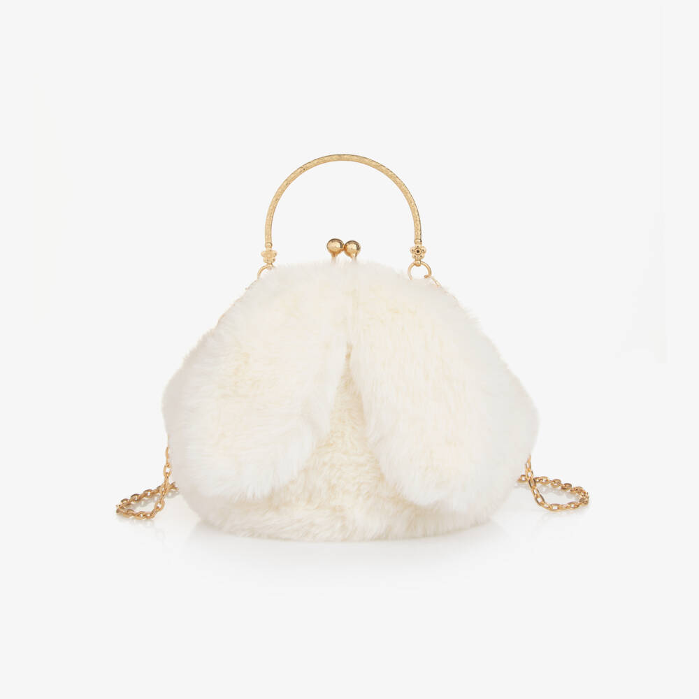 Junona-Girls Ivory Faux Fur Bunny Bag (20cm) | Childrensalon Outlet