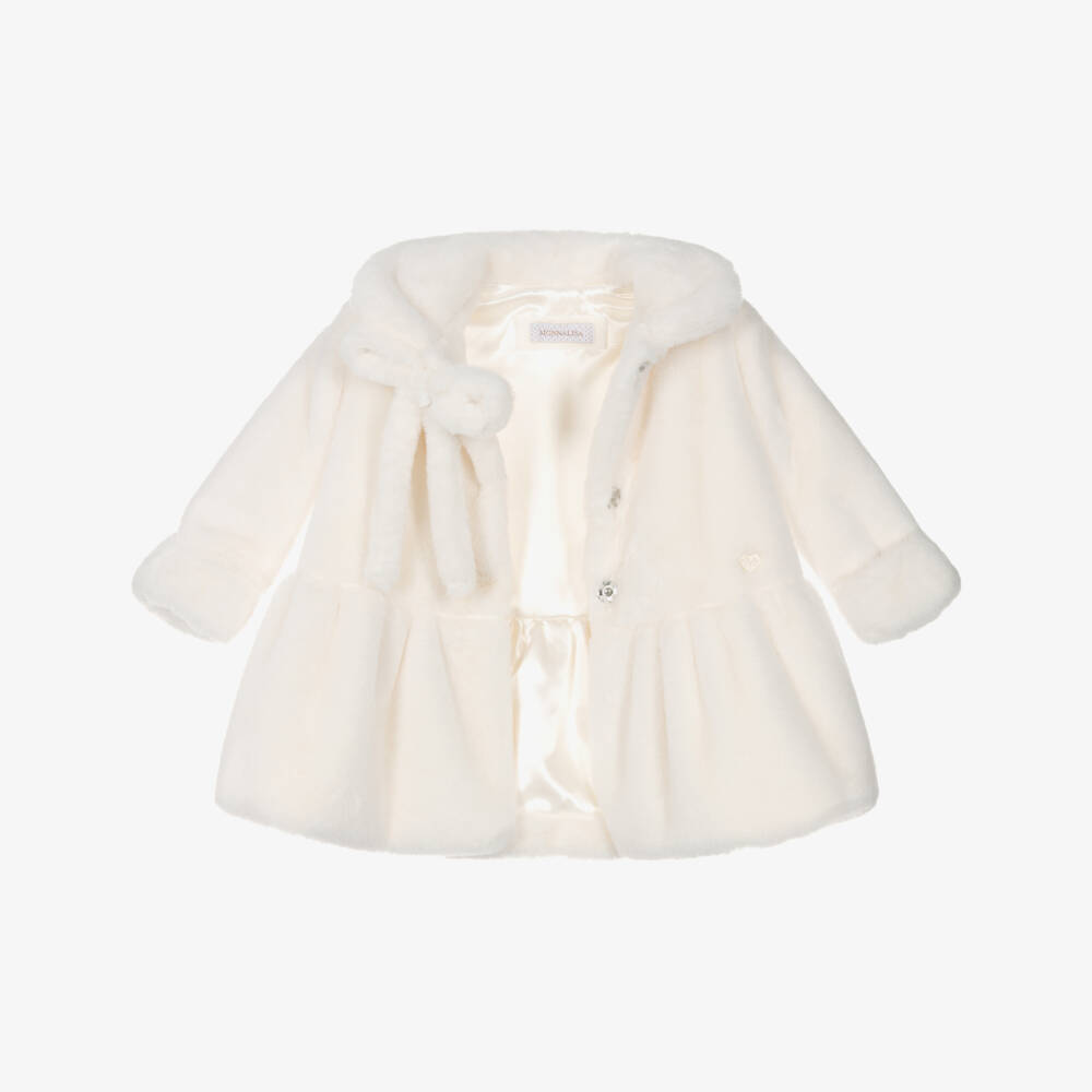 Monnalisa-Girls Ivory Faux Fur Coat | Childrensalon Outlet