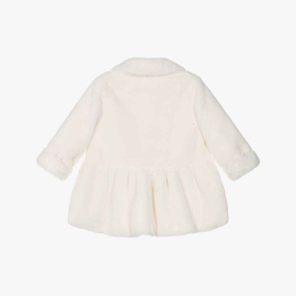 Monnalisa-Girls Ivory Faux Fur Coat | Childrensalon Outlet