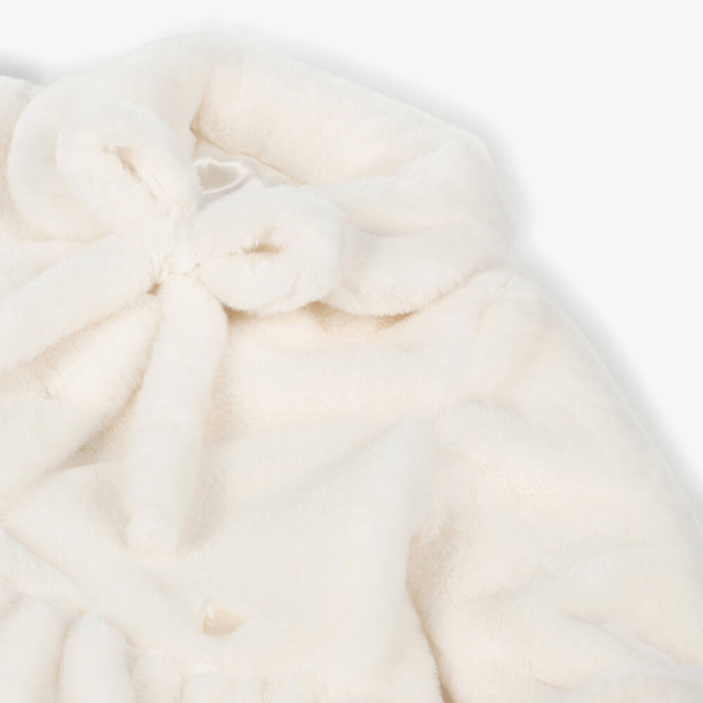 Monnalisa-Girls Ivory Faux Fur Coat | Childrensalon Outlet