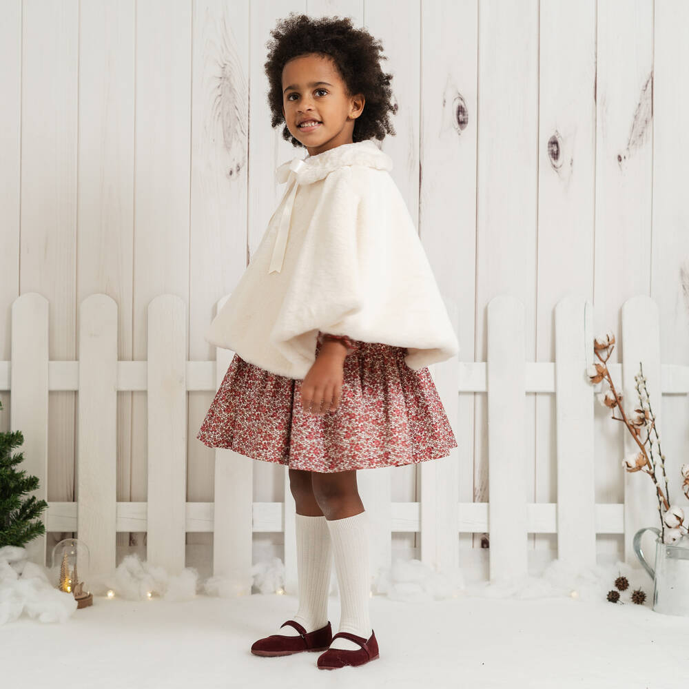 Artesanía Granlei-Girls Ivory Faux Fur Collared Cape | Childrensalon Outlet
