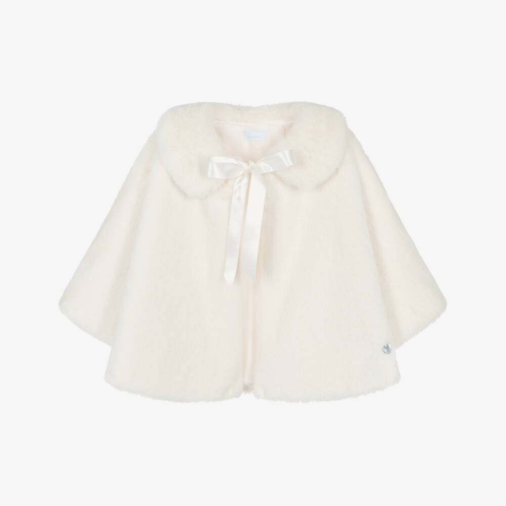 Artesanía Granlei-Girls Ivory Faux Fur Collared Cape | Childrensalon Outlet