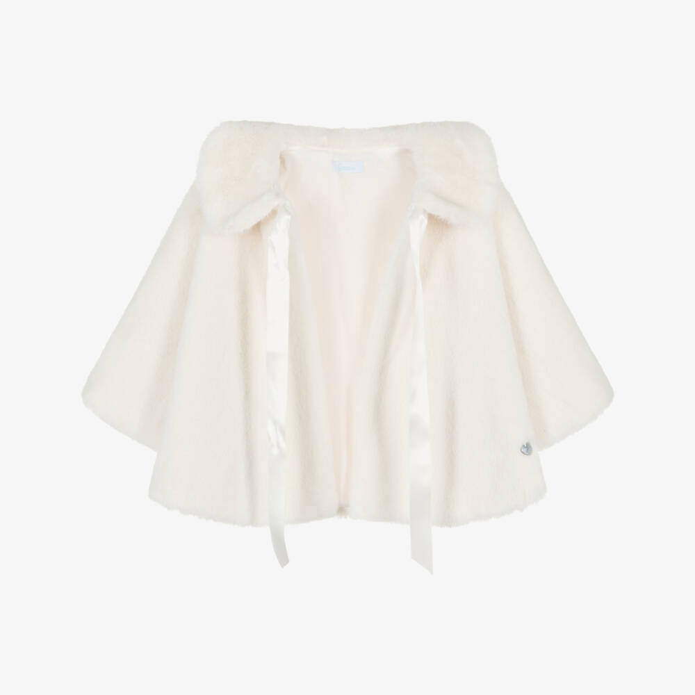 Artesanía Granlei-Girls Ivory Faux Fur Collared Cape | Childrensalon Outlet
