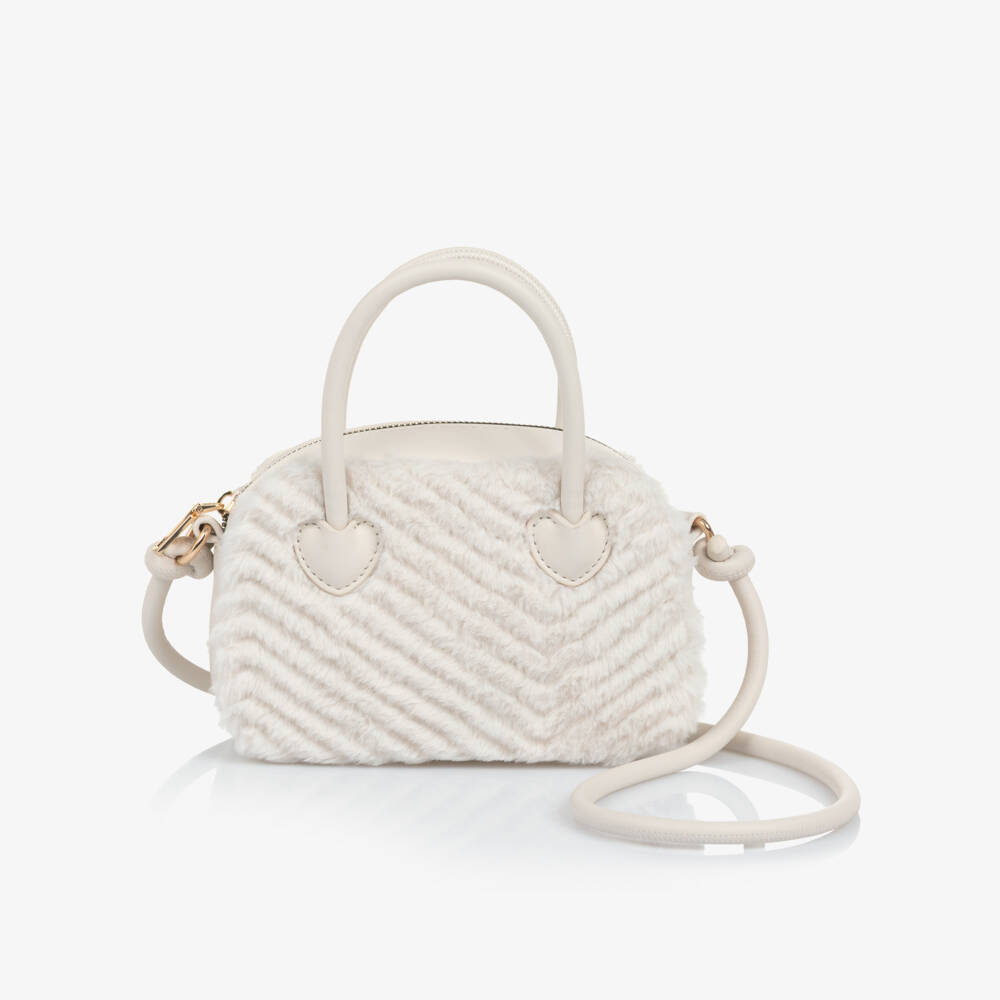 Mayoral-Girls Ivory Faux Fur & Faux Leather Handbag (20cm) | Childrensalon Outlet