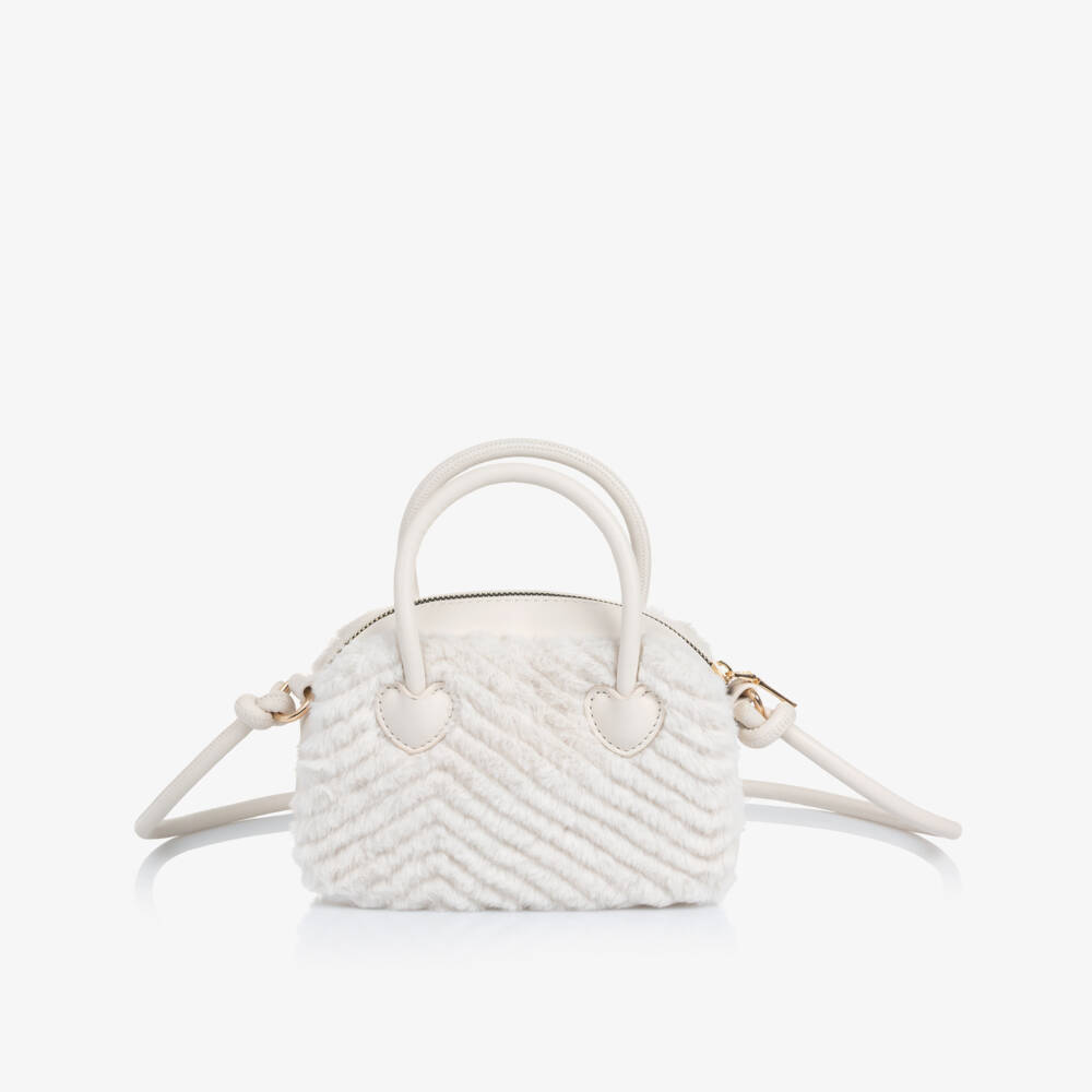 Mayoral-Girls Ivory Faux Fur & Faux Leather Handbag (20cm) | Childrensalon Outlet