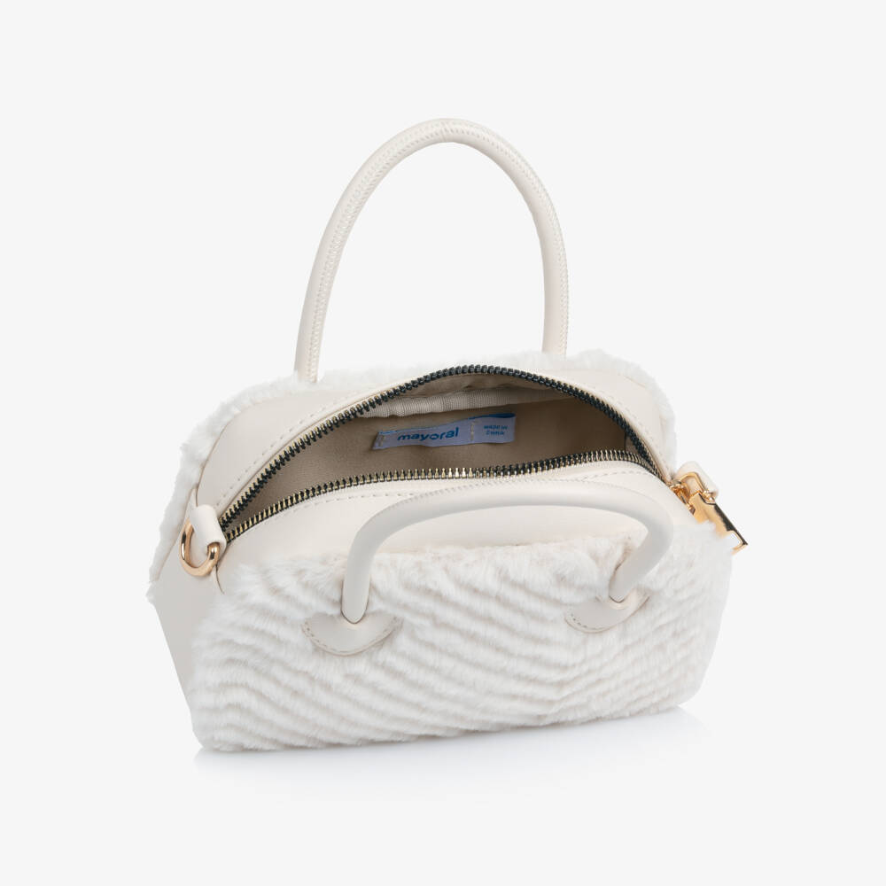 Mayoral-Girls Ivory Faux Fur & Faux Leather Handbag (20cm) | Childrensalon Outlet
