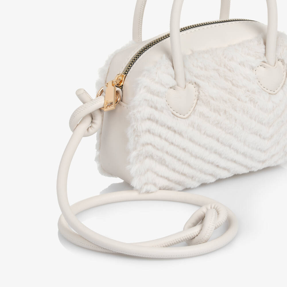 Mayoral-Girls Ivory Faux Fur & Faux Leather Handbag (20cm) | Childrensalon Outlet